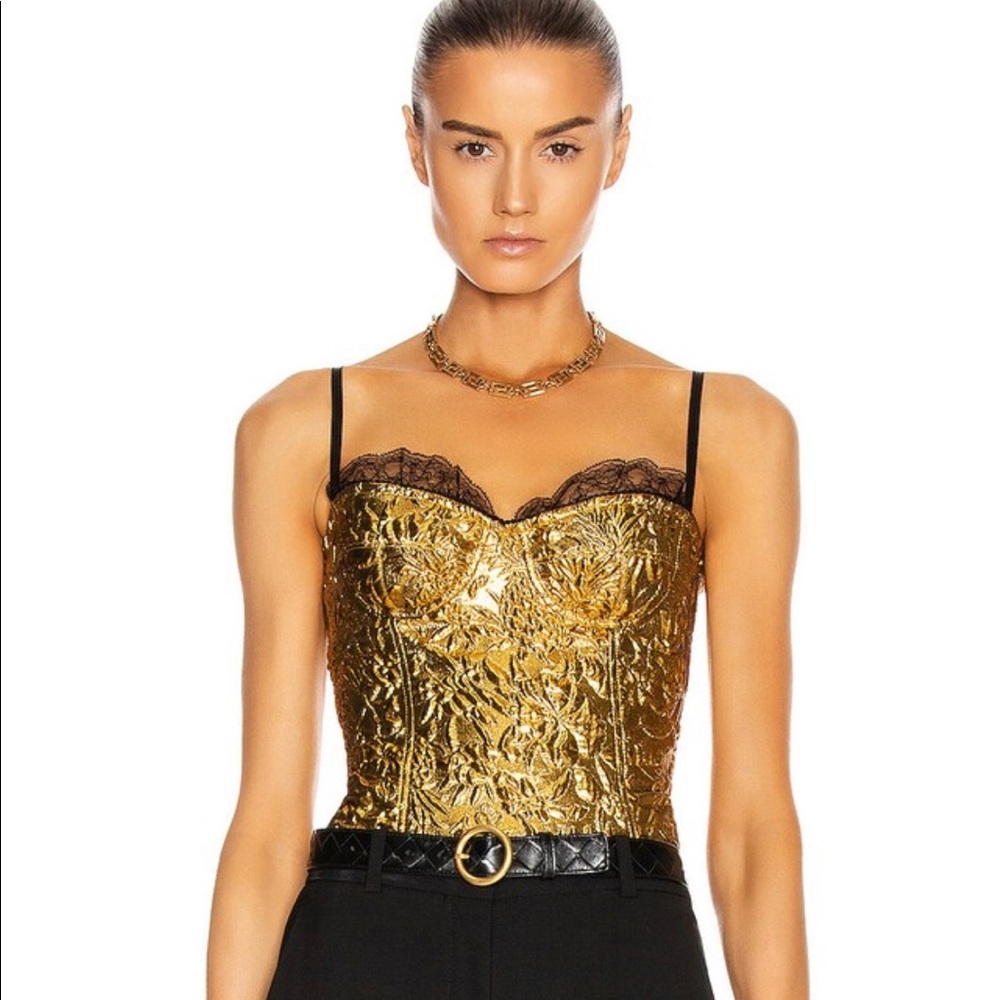 DUNDAS Metallic Jacquard Lace-Trimmed Bustier Top